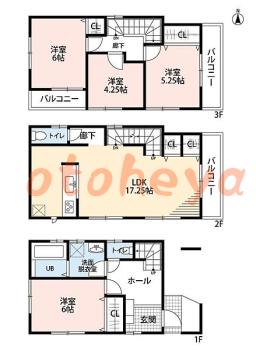 防音室のある楽器可 賃貸物件 4 LDK 25万円の図面１