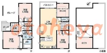 防音室のある楽器可 賃貸物件 3 SLDK 26.4万円の図面１