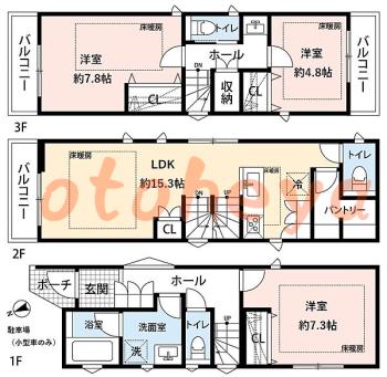 防音室のある楽器可 賃貸物件 3 LDK 39.5万円の図面１