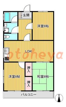 楽器可の賃貸物件 3 LDK 9万円の図面１