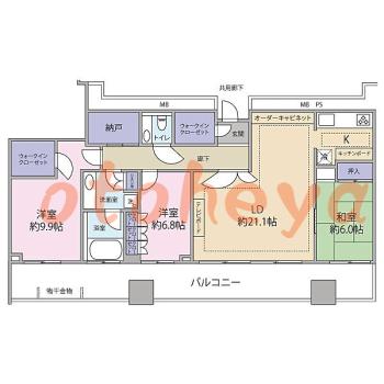 防音室のある楽器可 賃貸物件 3 LDK 65万円の図面１