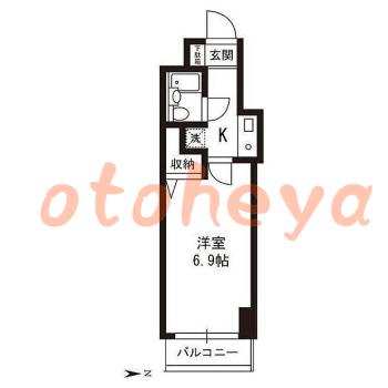 楽器可の賃貸物件 1 K 6.7万円の図面１