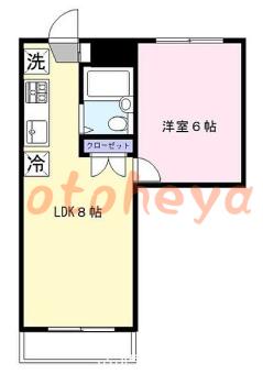 グランドピアノ可の賃貸物件 1LDK 9.8万円の図面１