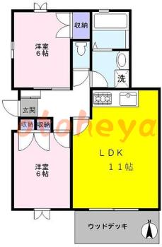 グランドピアノ可の賃貸物件 2 LDK 16万円の図面１