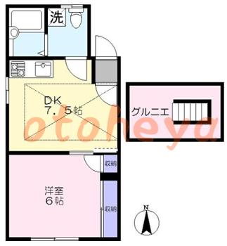 楽器可の賃貸物件 1 DK 9.9万円の図面１