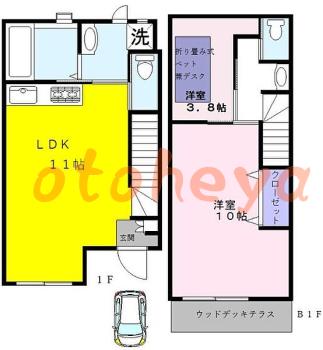 防音室のある楽器可 賃貸物件 2 LDK 19万円の図面１