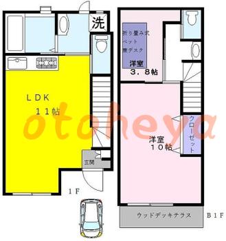 楽器可の賃貸物件 2 LDK 19万円の図面１