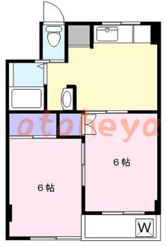 楽器可の賃貸物件 2 DK 10万円の図面１