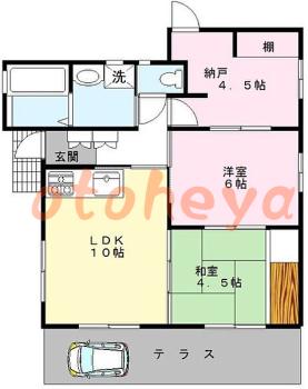楽器可の賃貸物件 2 SLDK 18万円の図面１