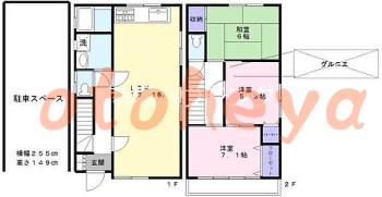 グランドピアノ可の賃貸物件 3 LDK 12万円の図面１