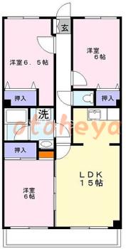 防音室のある楽器可 賃貸物件 3 LDK 14万円の図面１