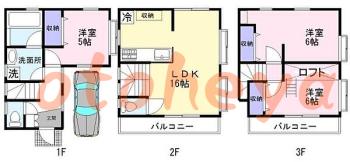 防音室のある楽器可 賃貸物件 3 LDK 23.5万円の図面１