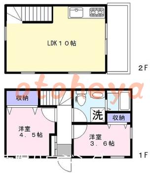 楽器可の賃貸物件 2 LDK 12万円の図面１
