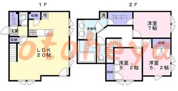 グランドピアノ可の賃貸物件 3 LDK 29.5万円の図面１