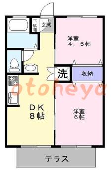 グランドピアノ可の賃貸物件 2 DK 7.2万円の図面１