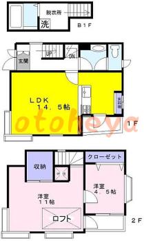 グランドピアノ可の賃貸物件 2 LDK 12万円の図面１