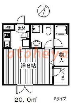 グランドピアノ可の賃貸物件 1 K 6.9万円の図面１