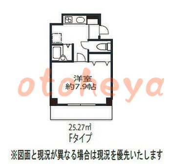 防音室のある楽器可 賃貸物件 1 K 9万円の図面１