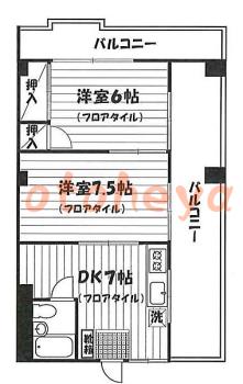 楽器可の賃貸物件 2 DK 8.3万円の図面１
