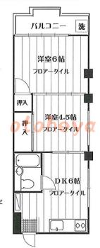 楽器可の賃貸物件 2 DK 7.8万円の図面１
