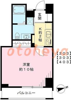 防音室のある楽器可 賃貸物件 1 K 9.4万円の図面１