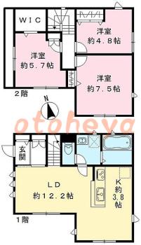 防音室のある楽器可 賃貸物件 3 LDK 20.62万円の図面１