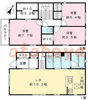楽器可の賃貸物件 3 LDK 30万円の図面１