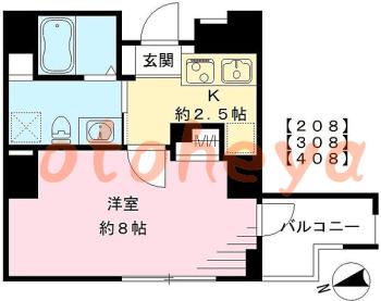 防音室のある楽器可 賃貸物件 1 K 9.2万円の図面１