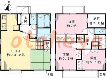 楽器可の賃貸物件 3 LDK 27万円の図面１