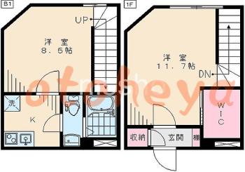 楽器可の賃貸物件 2 K 13.9万円の図面１