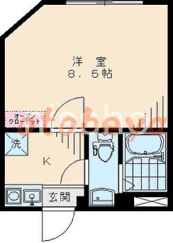 楽器可の賃貸物件 1 K 9万円の図面１