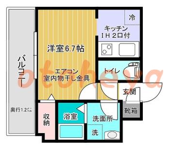 防音室のある楽器可 賃貸物件 1 K 6.5万円の図面１