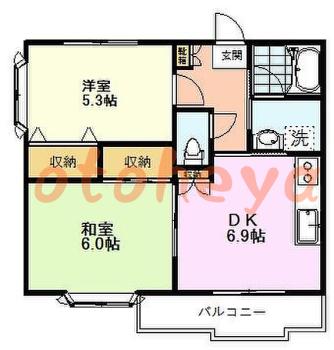 防音室のある楽器可 賃貸物件 2 DK 8.7万円の図面１