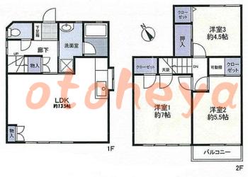 楽器可の賃貸物件 3 LDK 14万円の図面１