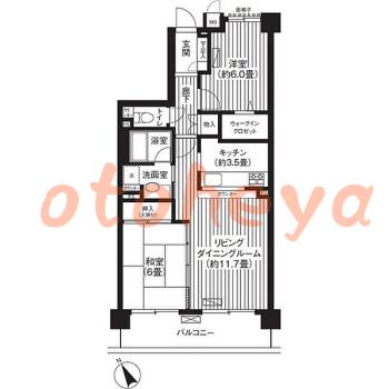 楽器可の賃貸物件 2 LDK 17.29万円の図面１