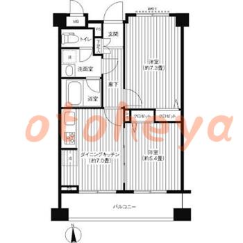 楽器可の賃貸物件 2 DK 14.5万円の図面１