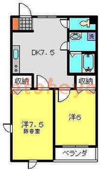 防音室のある楽器可 賃貸物件 2 DK 14.3万円の図面１