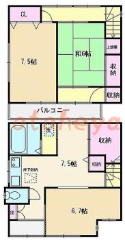 楽器可の賃貸物件 3 DK 8.9万円の図面１