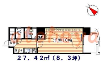 防音室のある楽器可 賃貸物件 1 K 9.8万円の図面１