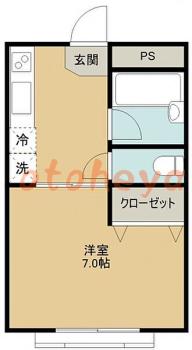 楽器可の賃貸物件 1 K 5.2万円の図面１