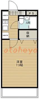 防音室のある楽器可 賃貸物件 1 K 3.9万円の図面１