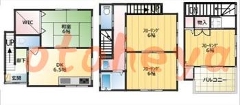 楽器可の賃貸物件 4 DK 13万円の図面１