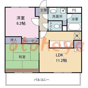 楽器可の賃貸物件 2 LDK 11.8万円の図面１