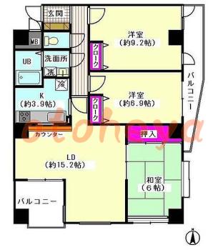 楽器可の賃貸物件 3 LDK 17.7万円の図面１