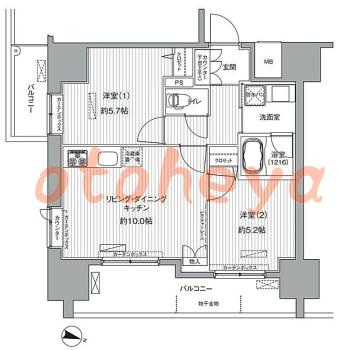 防音室のある楽器可 賃貸物件 2 LDK 17.7万円の図面１