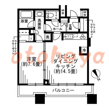 楽器可の賃貸物件 1 LDK 25万円の図面１