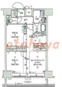 防音室のある楽器可 賃貸物件 2 LDK 21万円の図面１