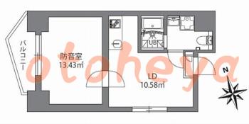 楽器可の賃貸物件 1 DK 18.95万円の図面１