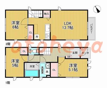 防音室のある楽器可 賃貸物件 3 LDK 22.2万円の図面１