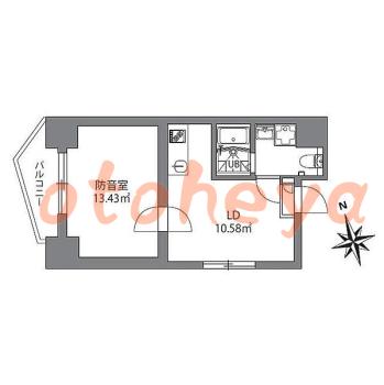 楽器可の賃貸物件 1 DK 18.55万円の図面１
